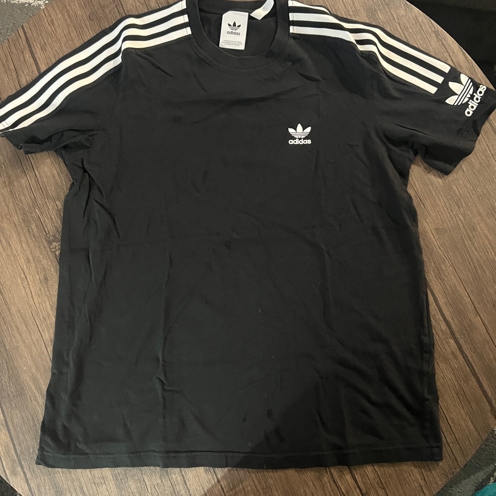 Adidas Black Tee with White Stripes